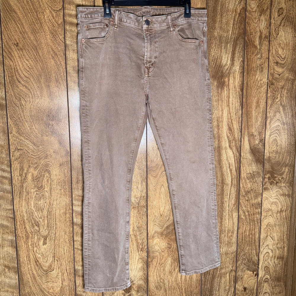 American Eagle Easyflex Slim Straight Jeans Tan Brown 36x30 Real Good Stretch